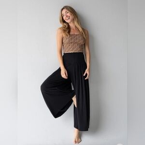 NATURAL LIFE Black Smocked-Waist Wide Leg Pants
